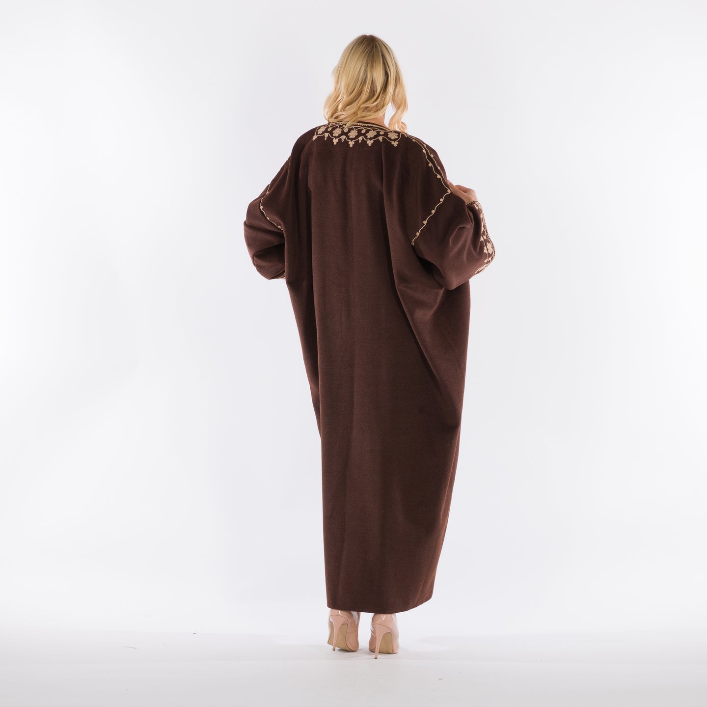 LA REINE - Brown wool embroidered abaya