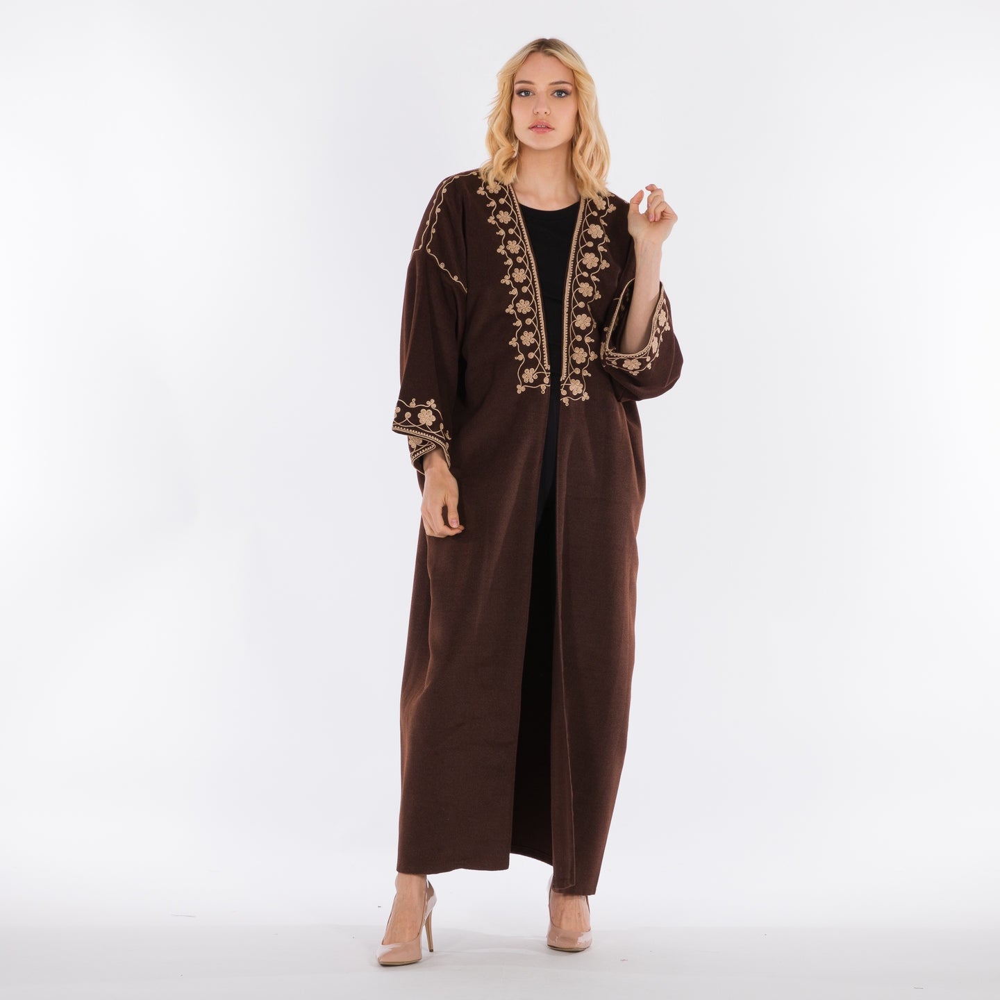 LA REINE - Brown wool embroidered abaya