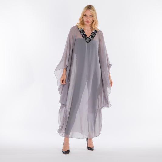 NOBLESSE - Grey chiffon batwing kaftan