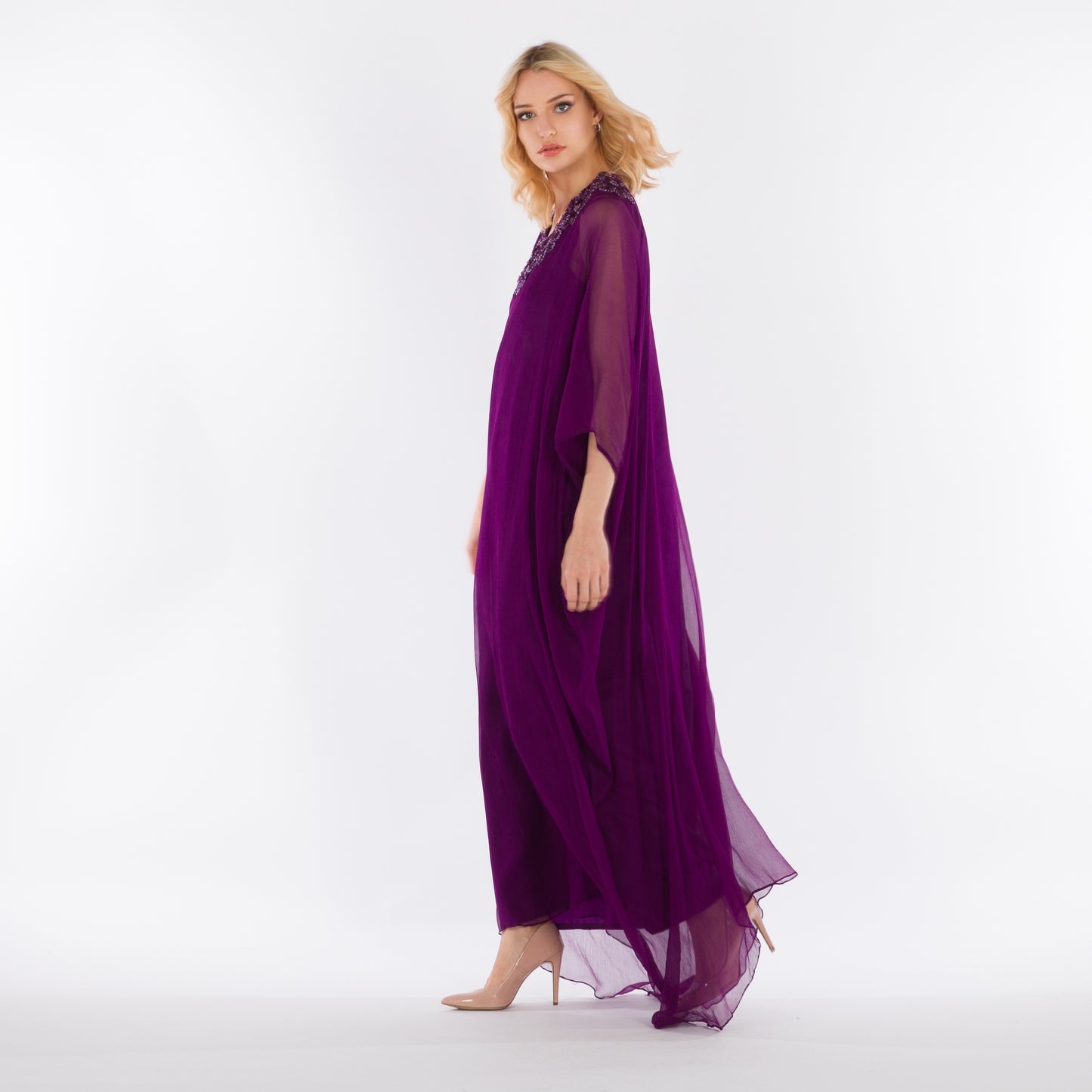 NOBLESSE - Chiffon batwing crochet kaftan