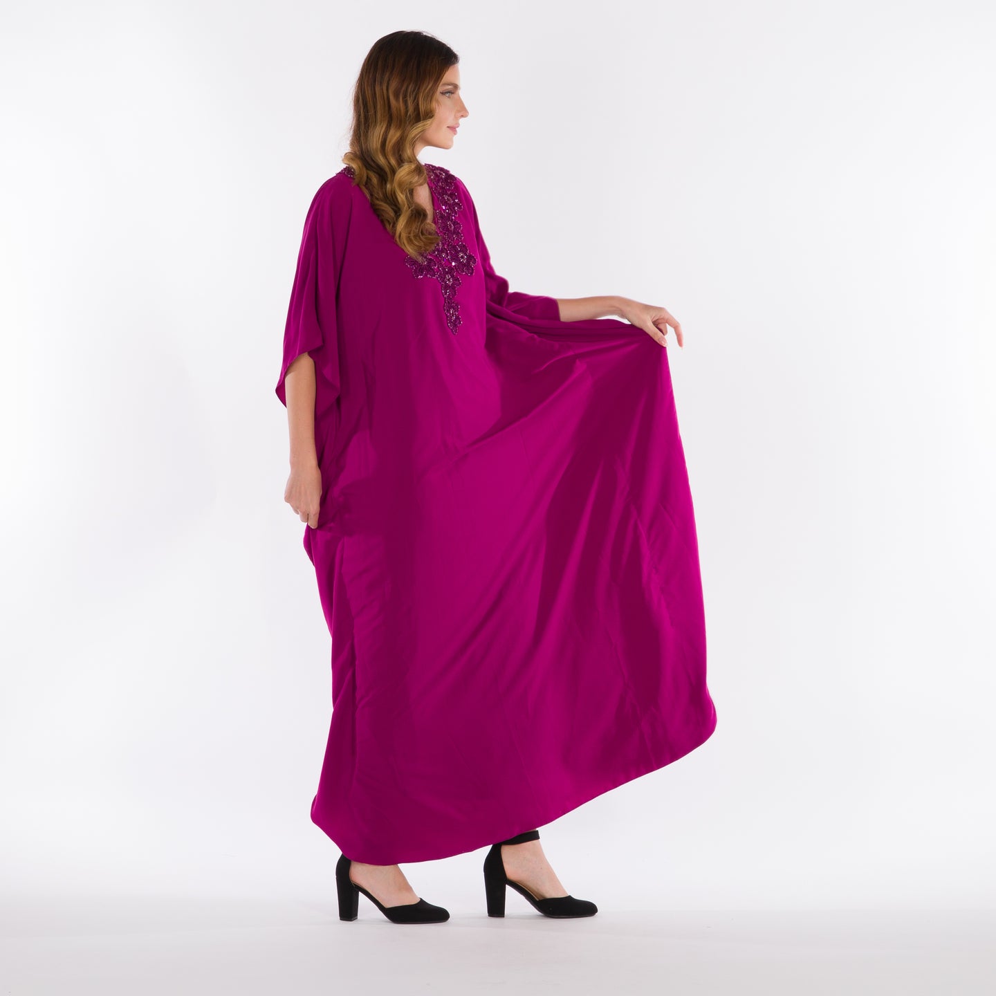 NOBLESSE - Magenta batwing crochet kaftan