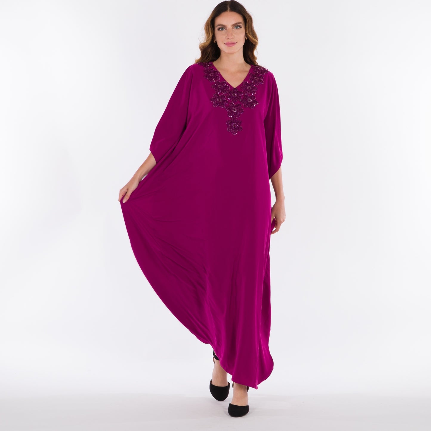 NOBLESSE - Magenta batwing crochet kaftan