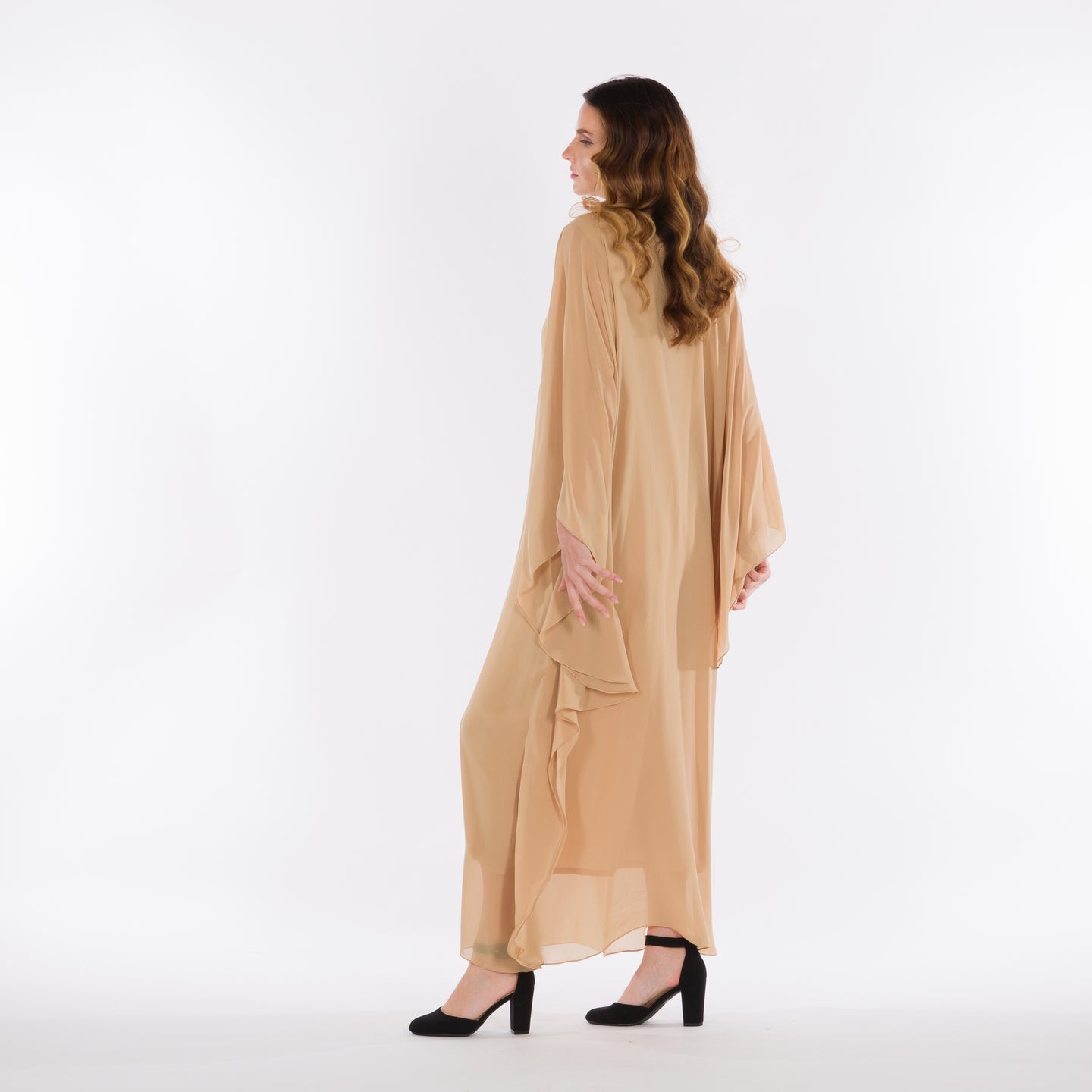 NOBLESSE - Beige chiffon batwing kaftan