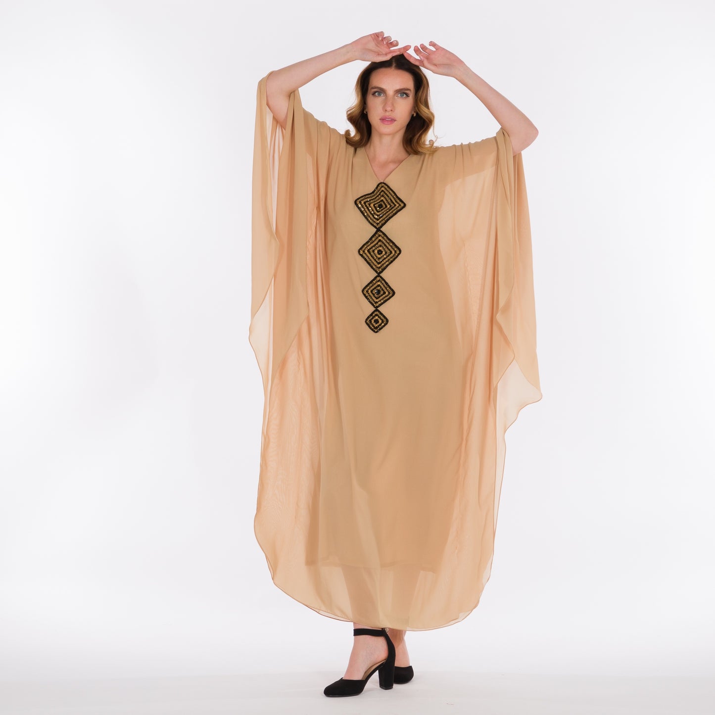 NOBLESSE - Beige chiffon batwing kaftan