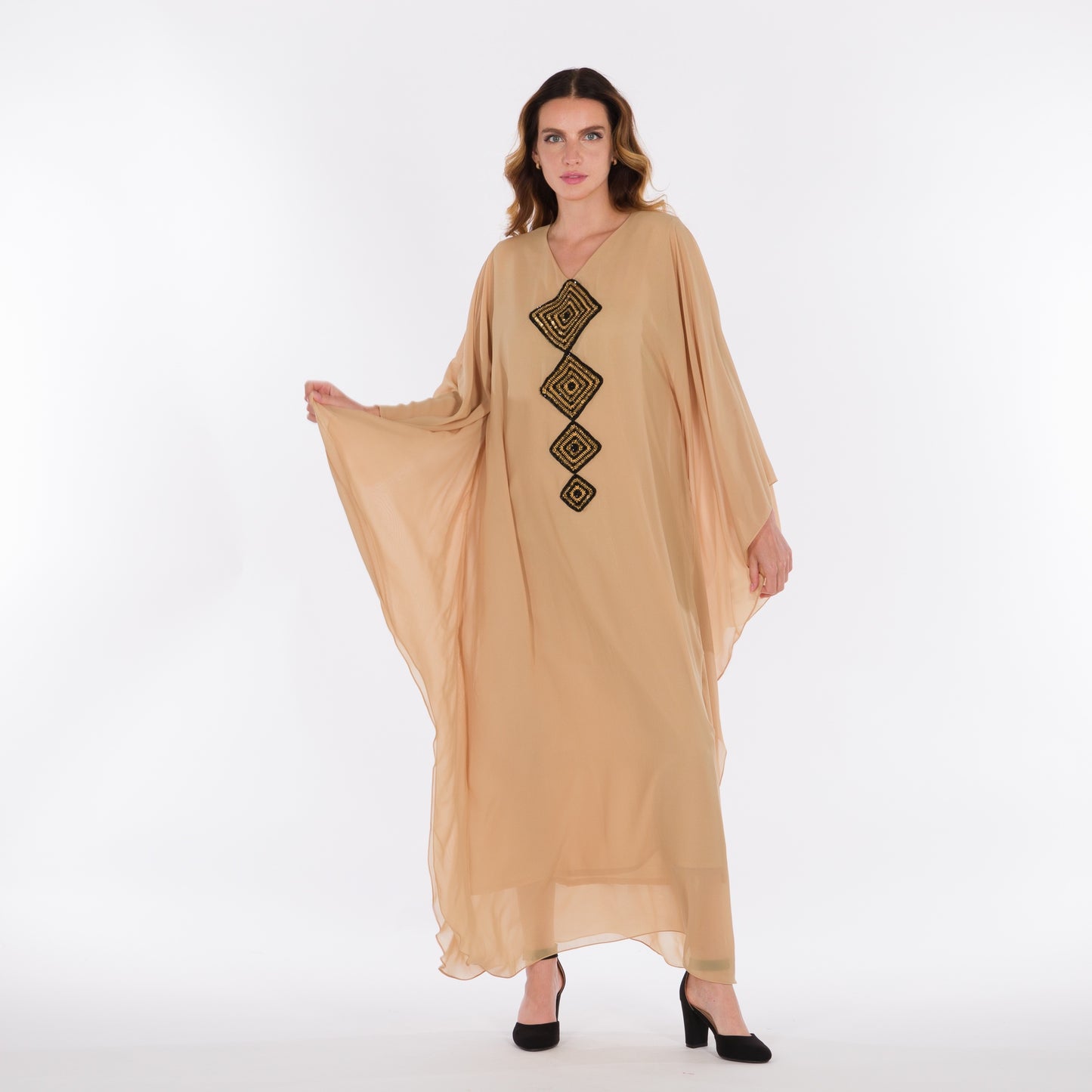 NOBLESSE - Beige chiffon batwing kaftan