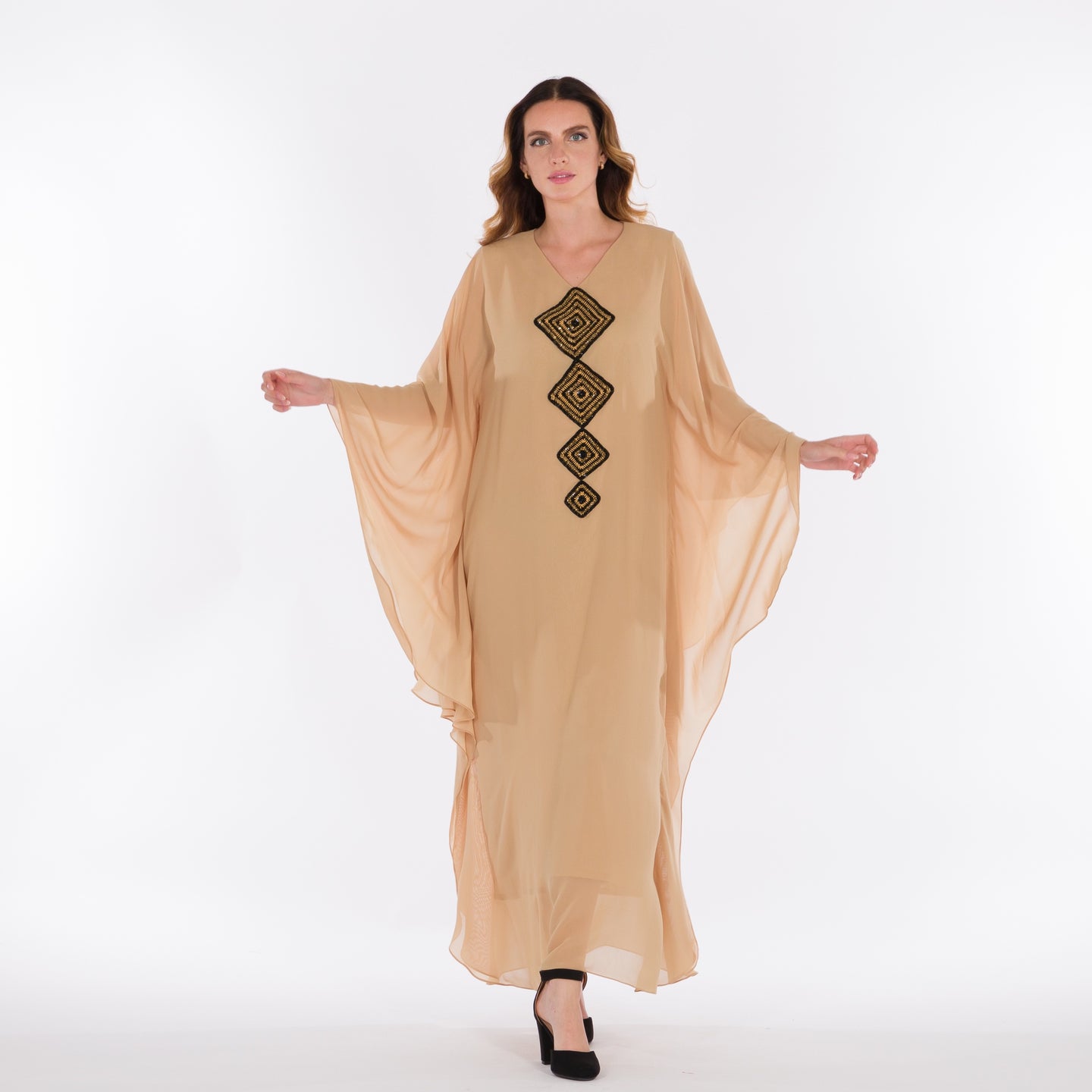 NOBLESSE - Beige chiffon batwing kaftan