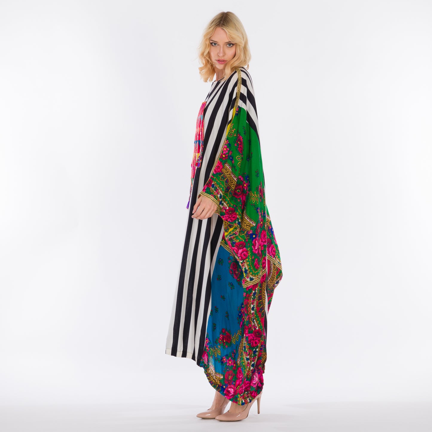 LA REINE - Black and white striped batwing kaftan