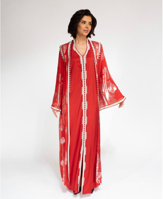 YARAKECH - Red silk takchita two-piece set