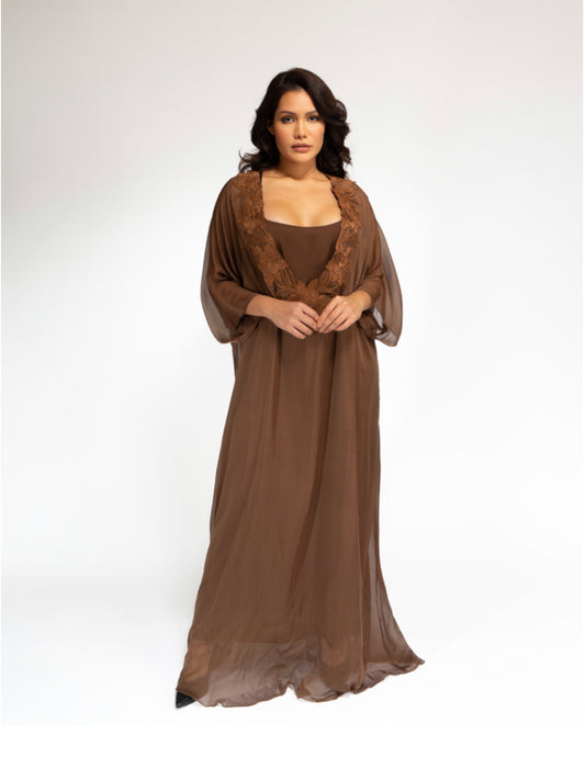 NOBLESSE - Embroidered silk chiffon kaftan