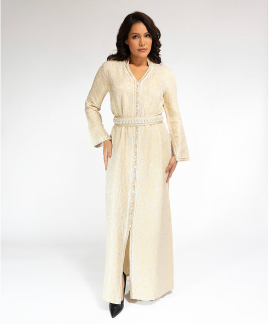 Yarakech - Light beige flower print kaftan