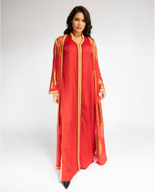 YARAKECH - Red silk takchita two-piece set